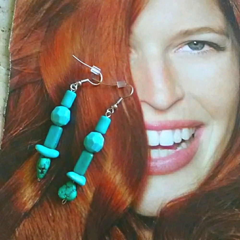 Bohemian Turquise Blue Gemstone beads‎ Drop Earrings